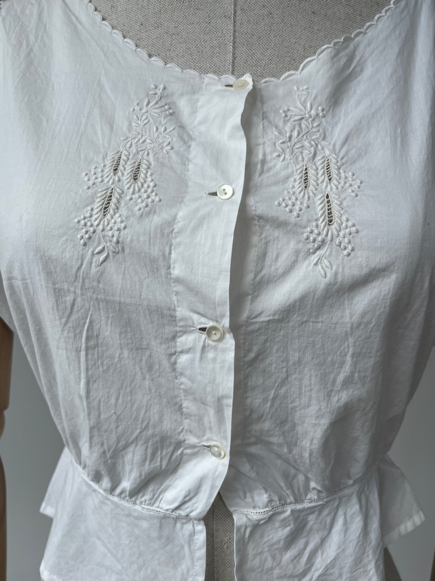 1910s Cotton Corset Cover with Wisteria Embroidery