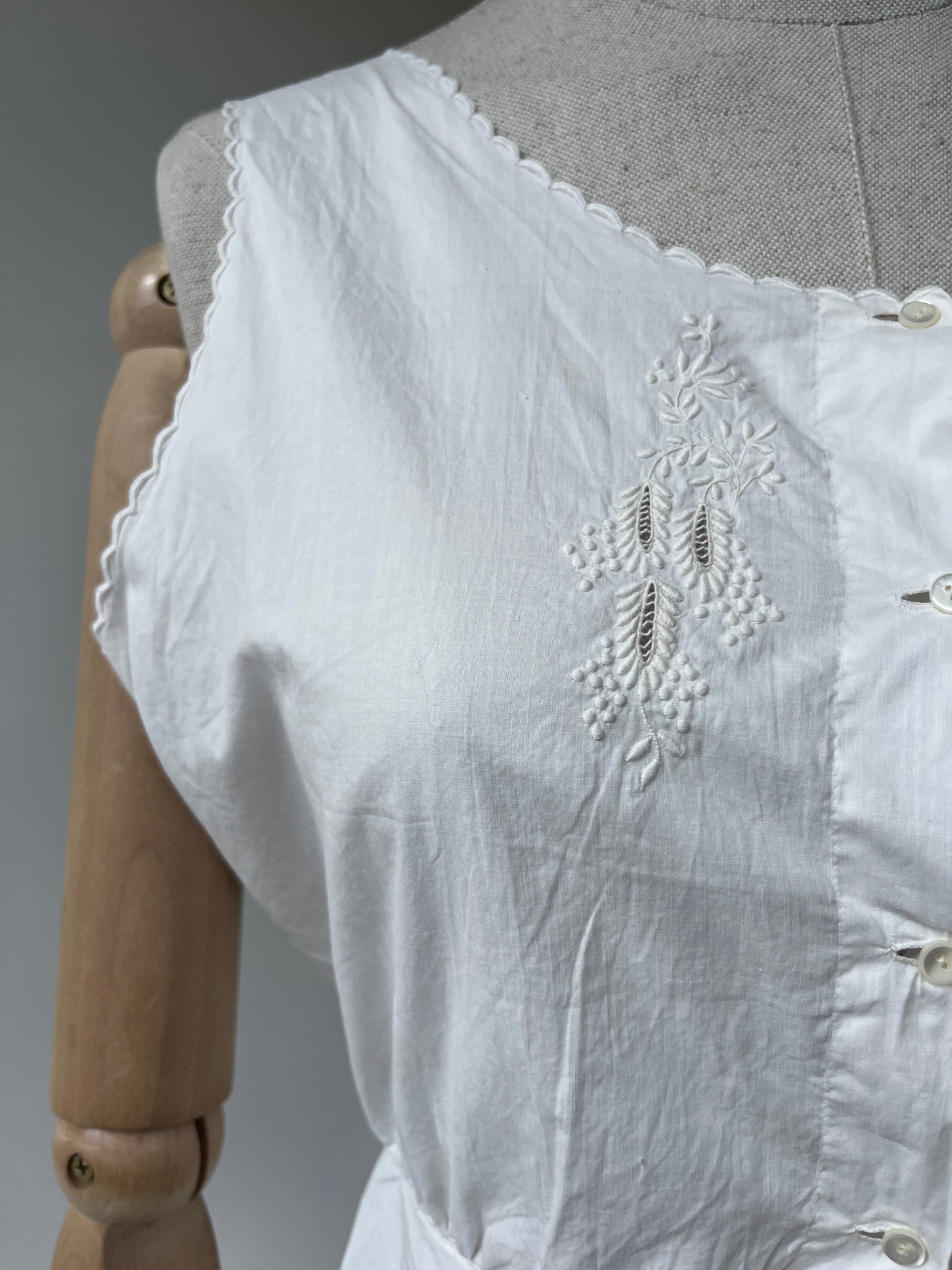 1910s Cotton Corset Cover with Wisteria Embroidery