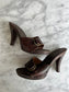 1970s 1980s Wooden Clog Mule Heels with Stud and Buckle Detail