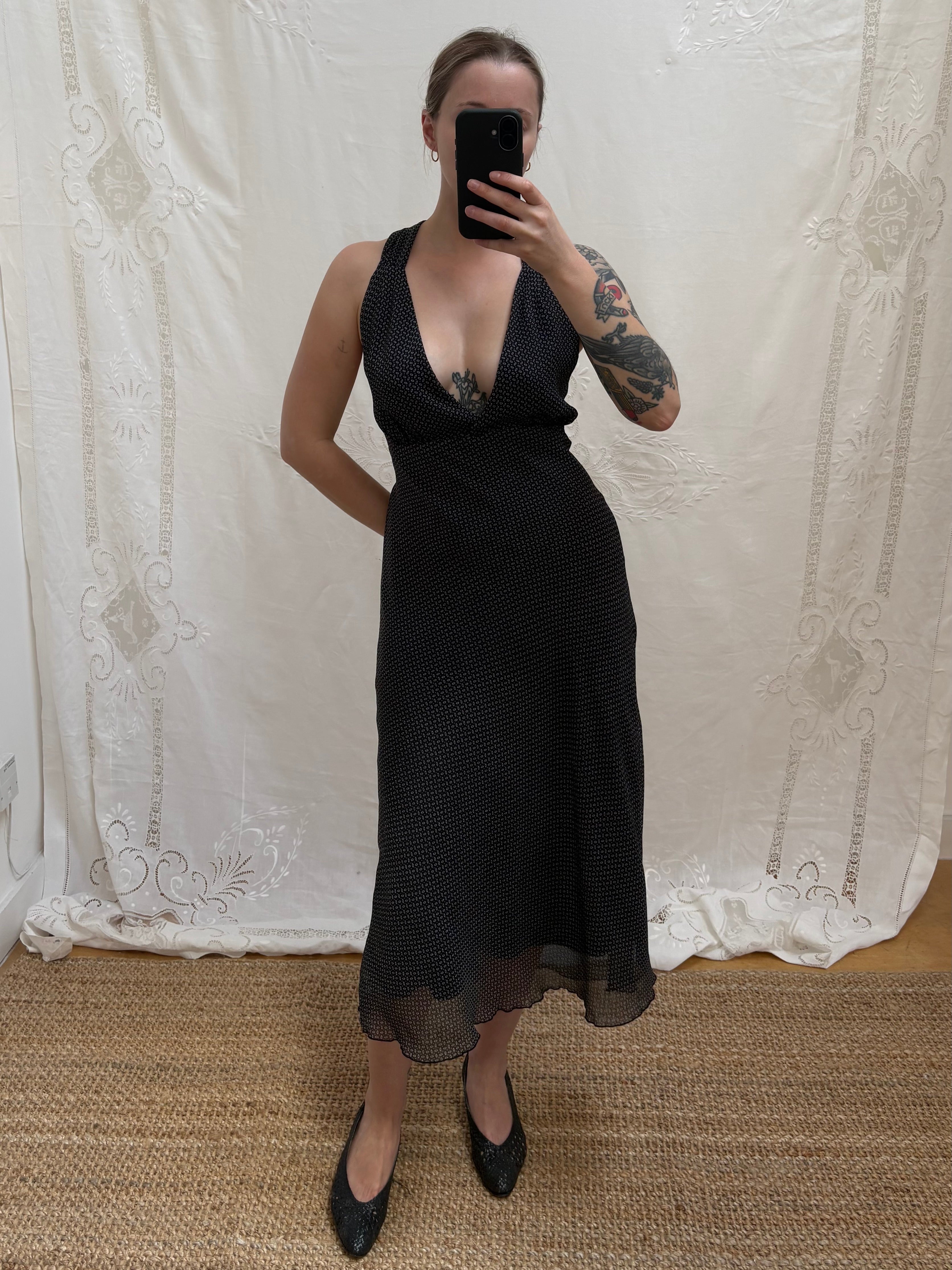 2000s Printed Dress with Deep Neckline