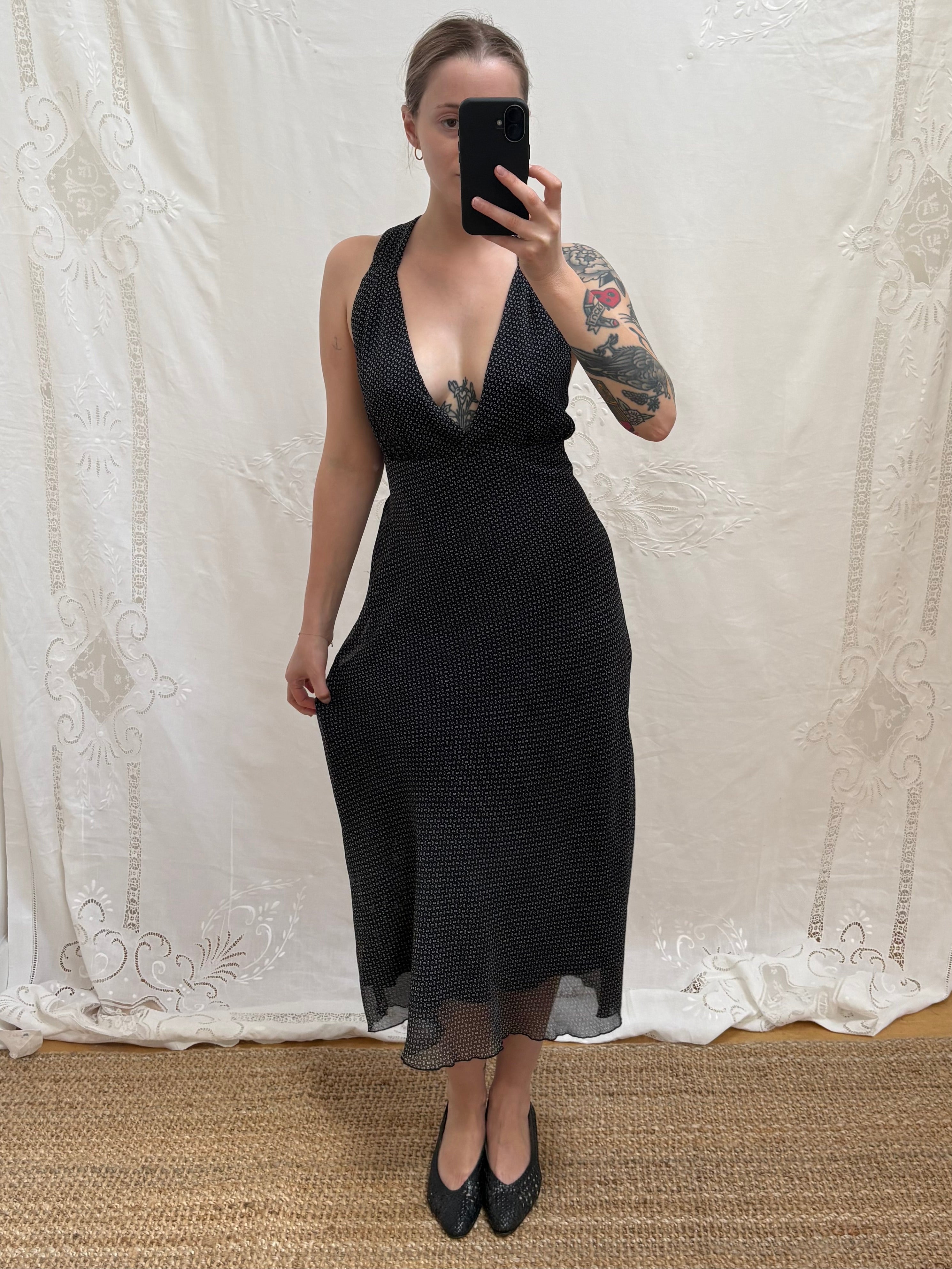 2000s Printed Dress with Deep Neckline