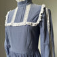 1970s 'Laura Ashley' Blue Prairie High Neck Dress