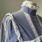 1970s 'Laura Ashley' Blue Prairie High Neck Dress