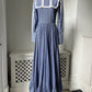 1970s 'Laura Ashley' Blue Prairie High Neck Dress