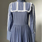 1970s 'Laura Ashley' Blue Prairie High Neck Dress