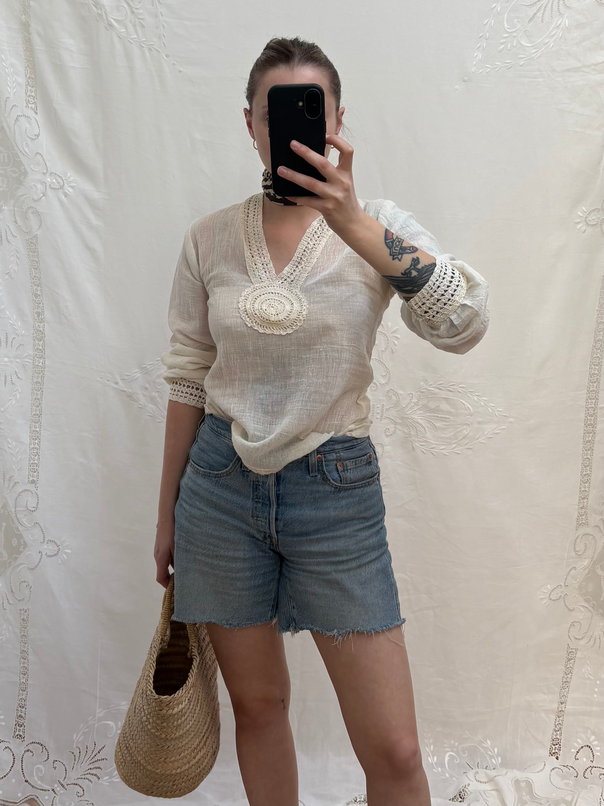 1970s Cheesecloth Cotton Blouse