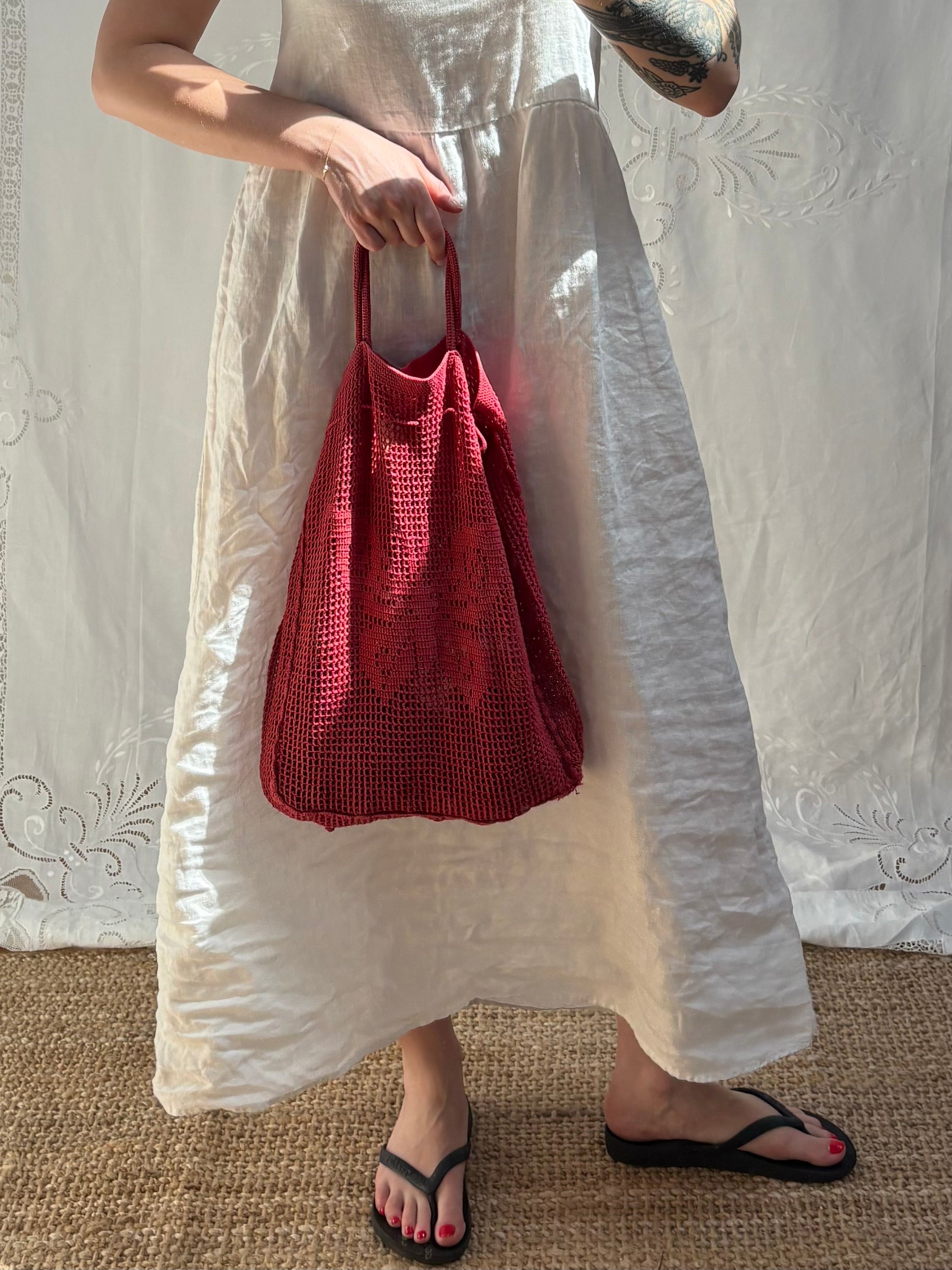 Vintage 1980s Red Crochet Bag