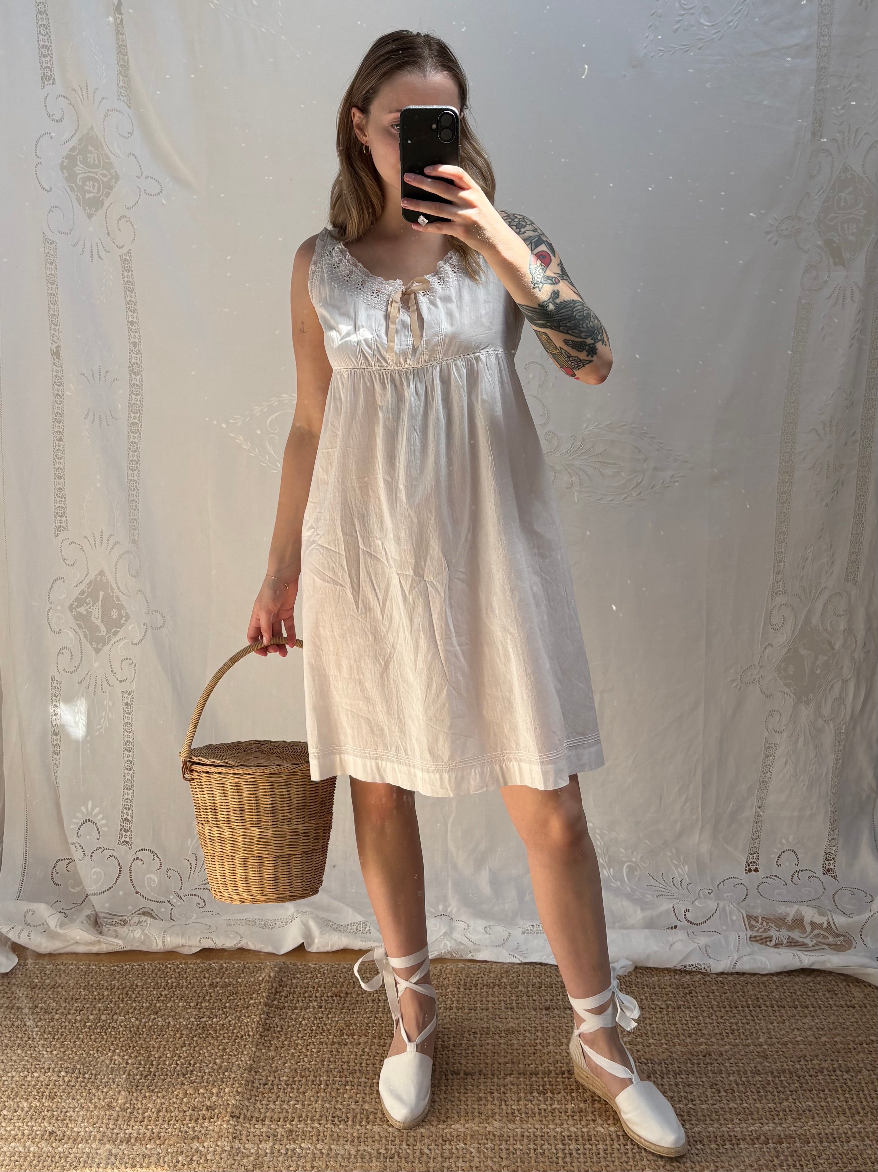 1910s Pure Cotton Dress with Ribbon