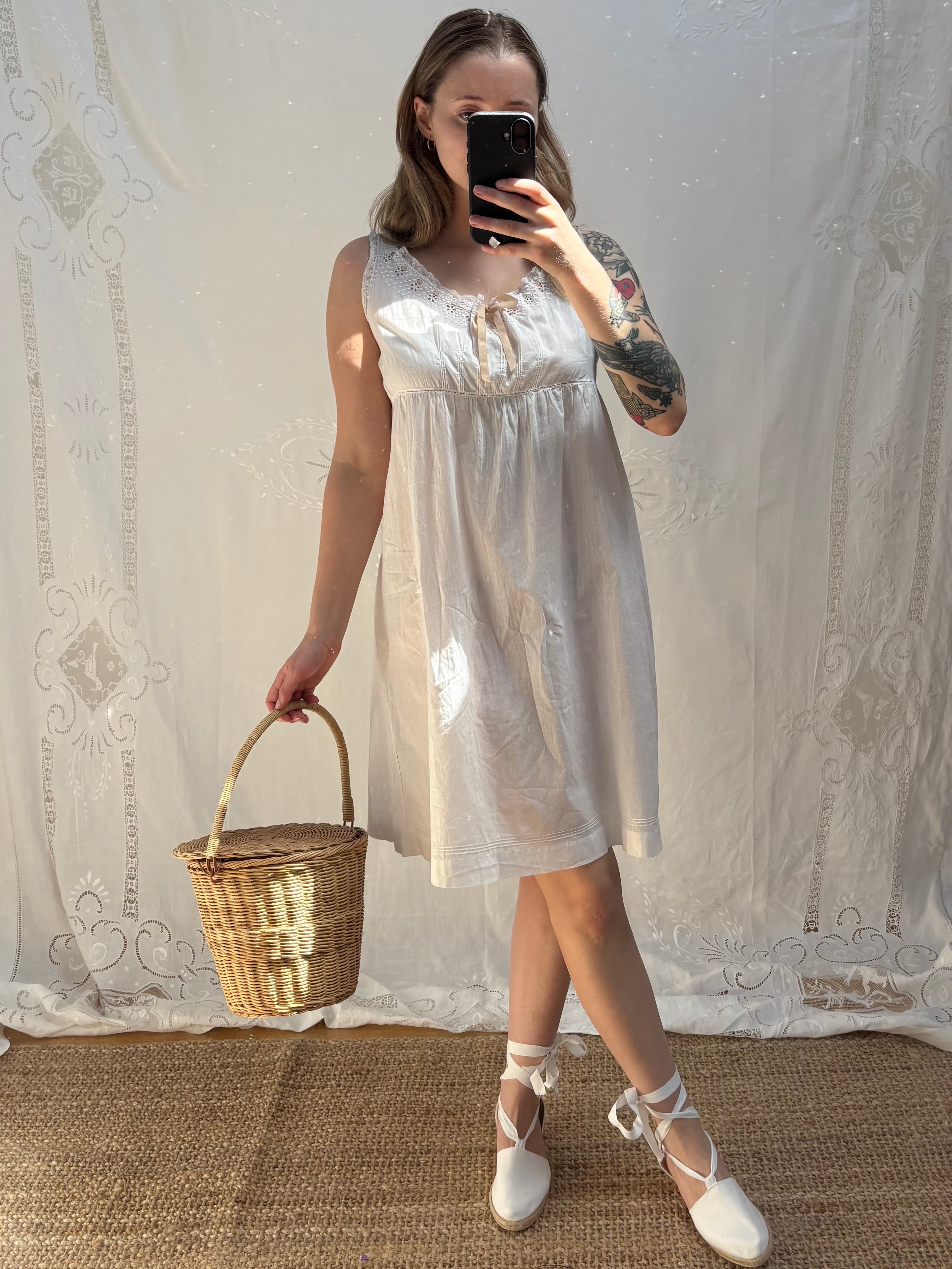 1910s Pure Cotton Dress with Ribbon