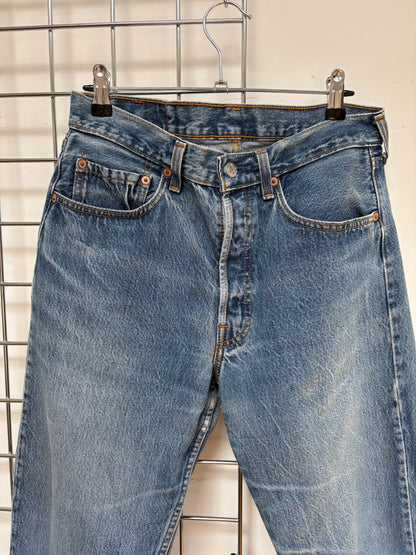 1990s 'Levi's' 501 Straight Leg Jeans with Thrashed Hems