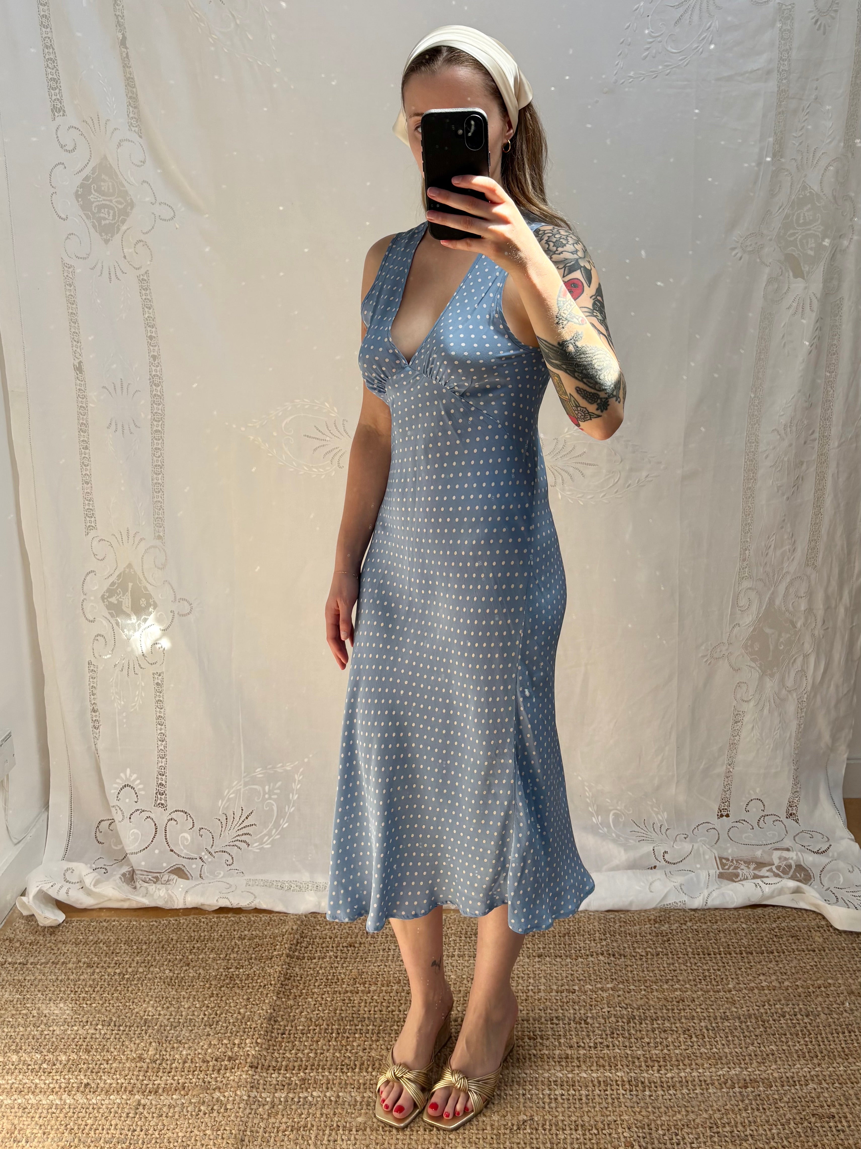 1990s Pure Silk Polka Dot Dress