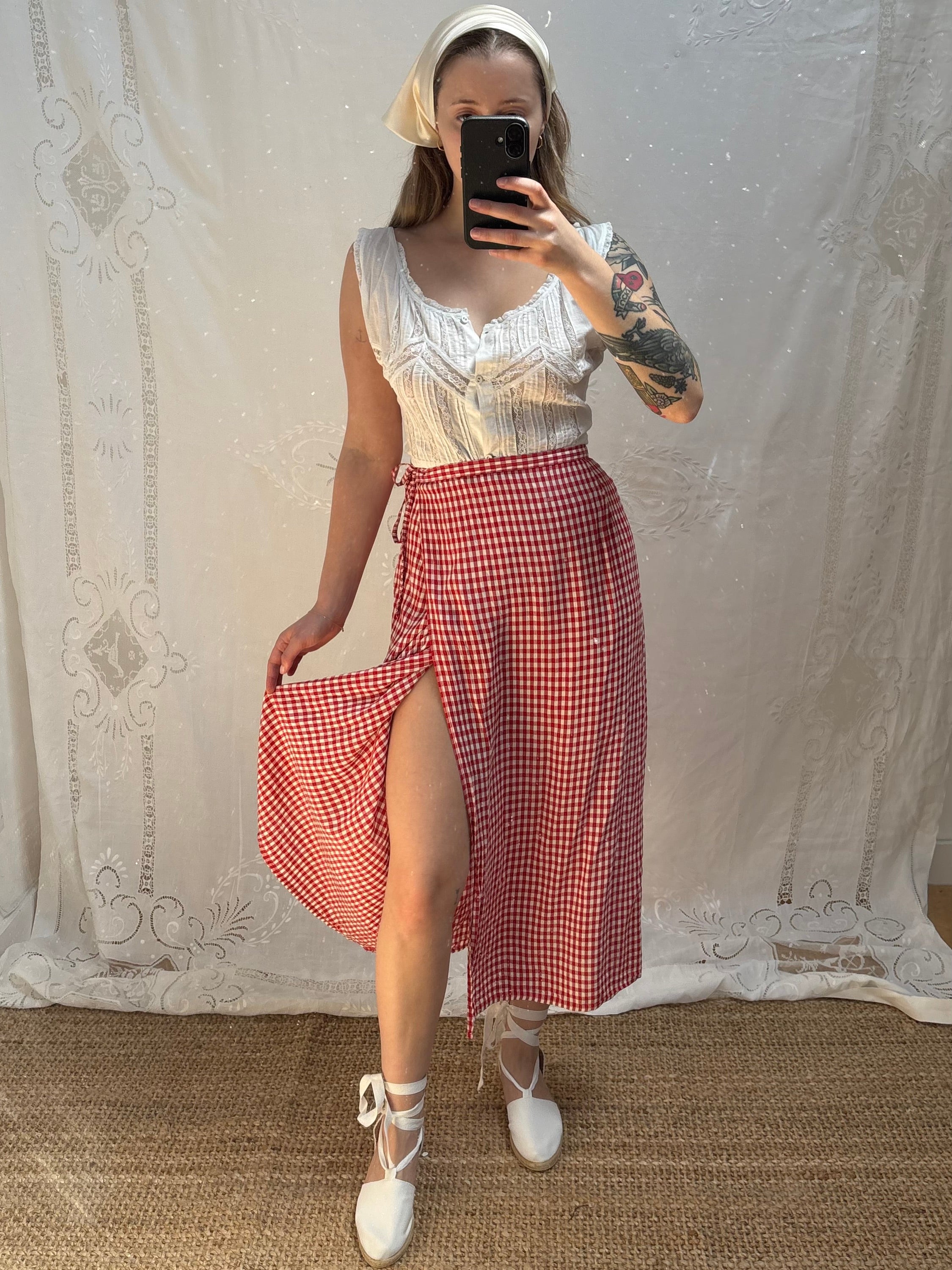 1990s Gingham Wrap Skirt