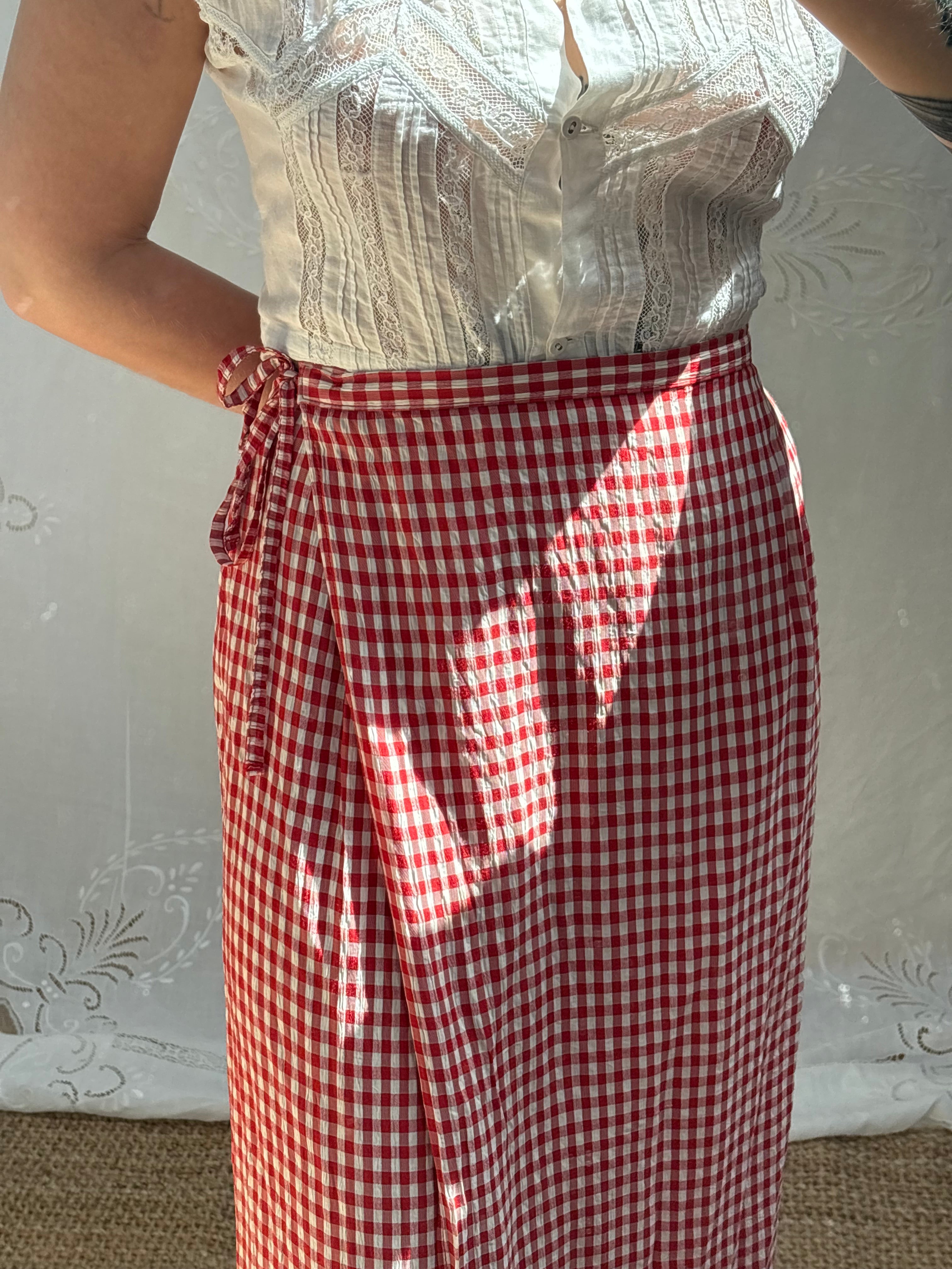 1990s Gingham Wrap Skirt