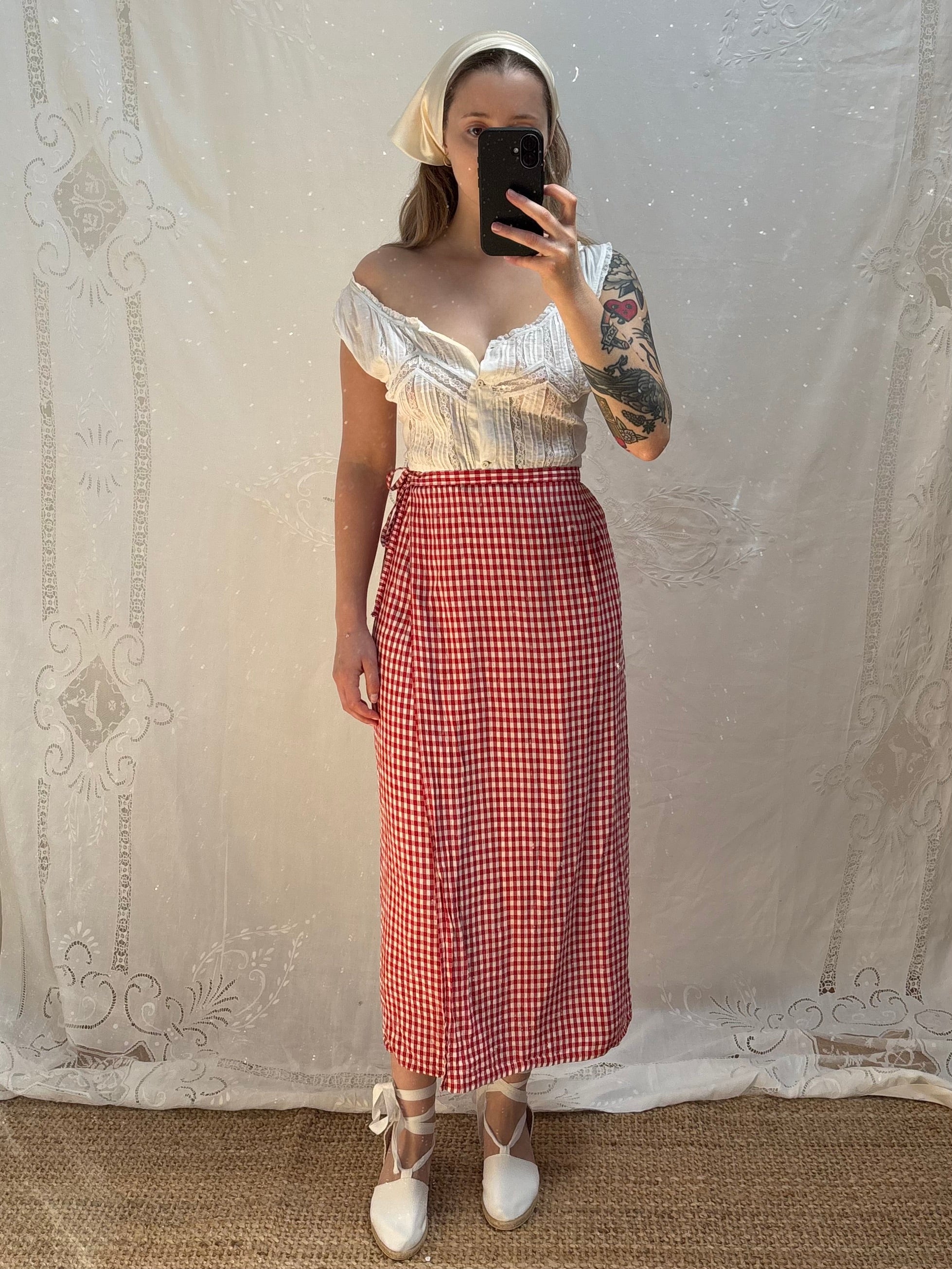 1990s Gingham Wrap Skirt