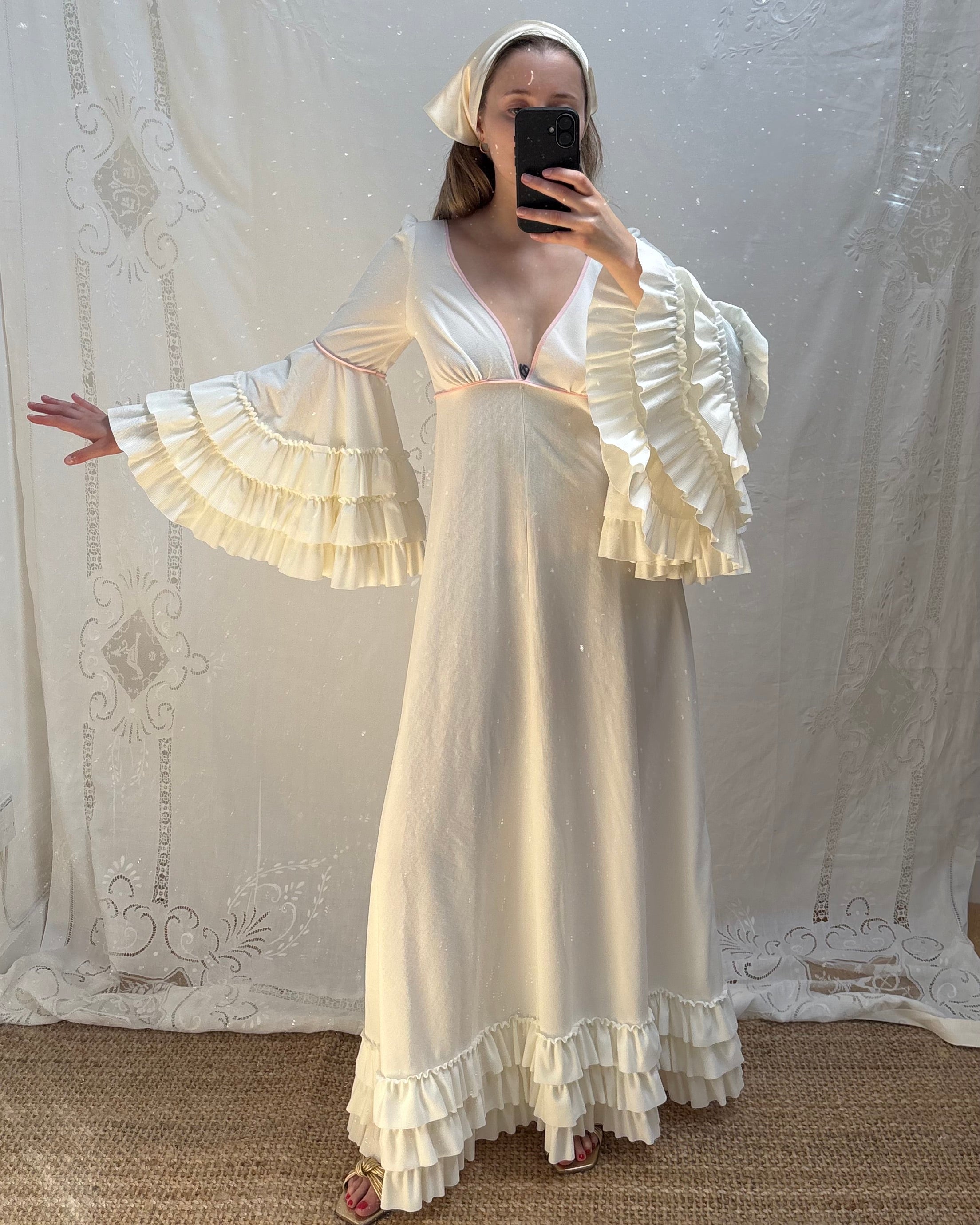 1970s Dress with Ruffle Sleeves