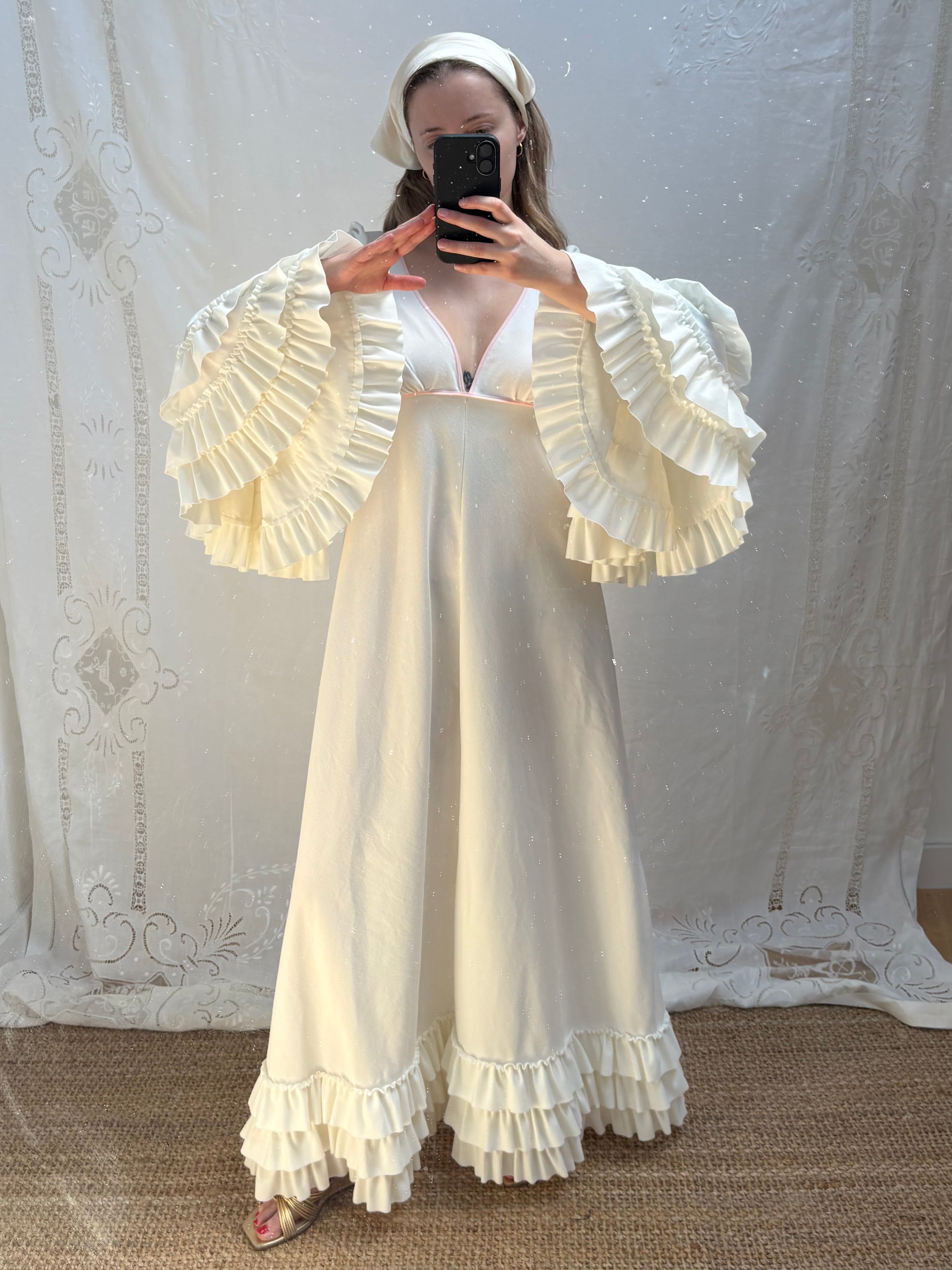 1970s Dress with Ruffle Sleeves
