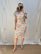 2000s Pure Silk Floral Dress with Caped Back