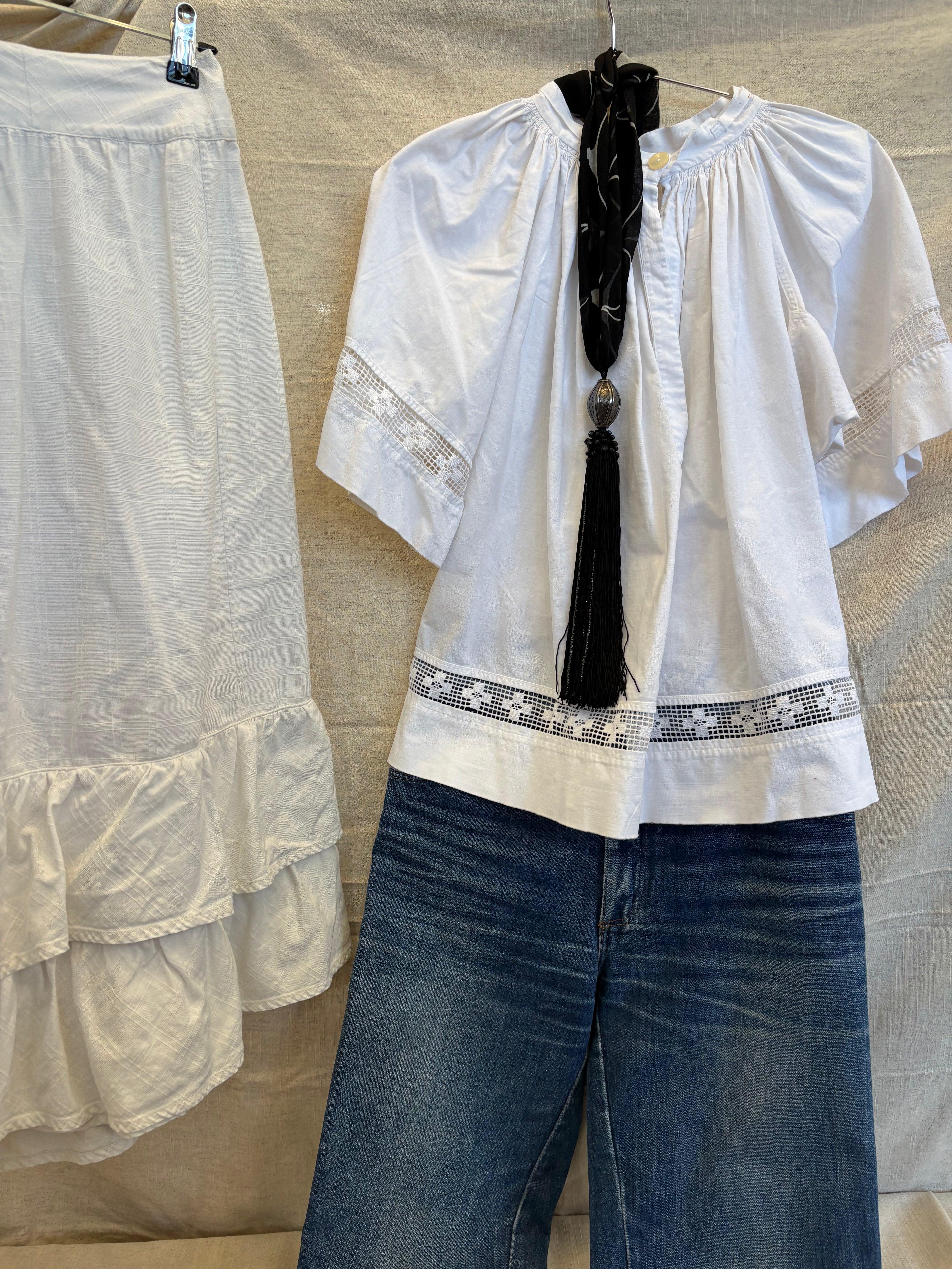 1990s Black Tassel Scarf Necklace/Belt