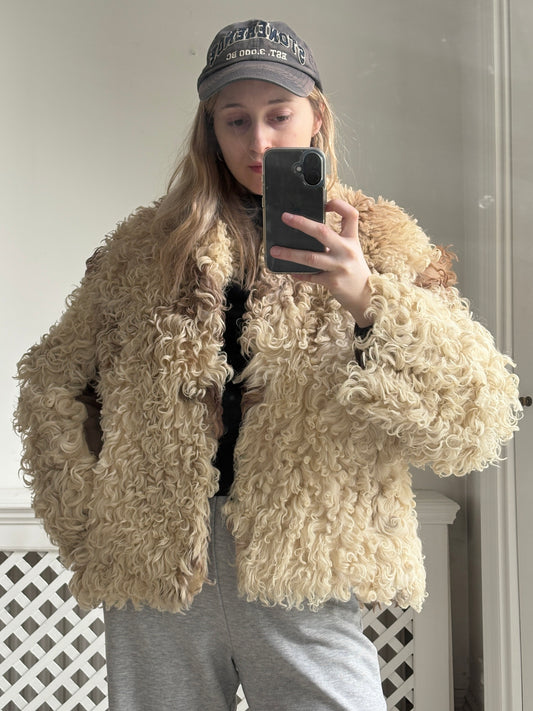 1970s Brown and Cream Sheepskin Coat