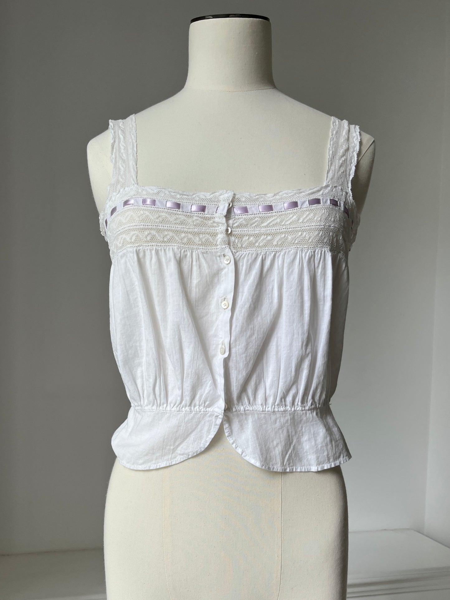 1910s Edwardian Corset Cover with Lilac Ribbon