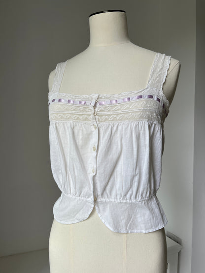 1910s Edwardian Corset Cover with Lilac Ribbon