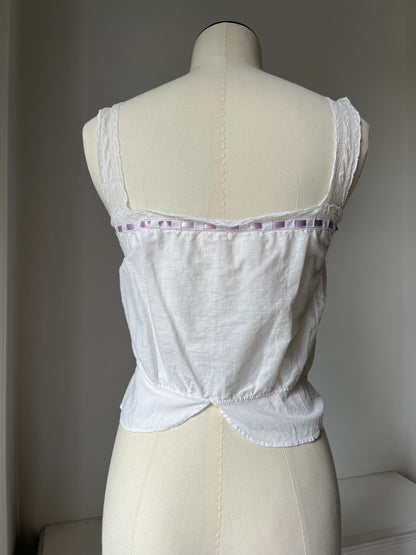1910s Edwardian Corset Cover with Lilac Ribbon