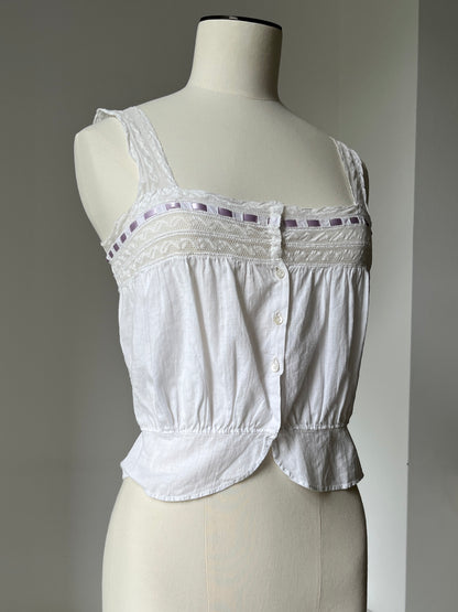 1910s Edwardian Corset Cover with Lilac Ribbon