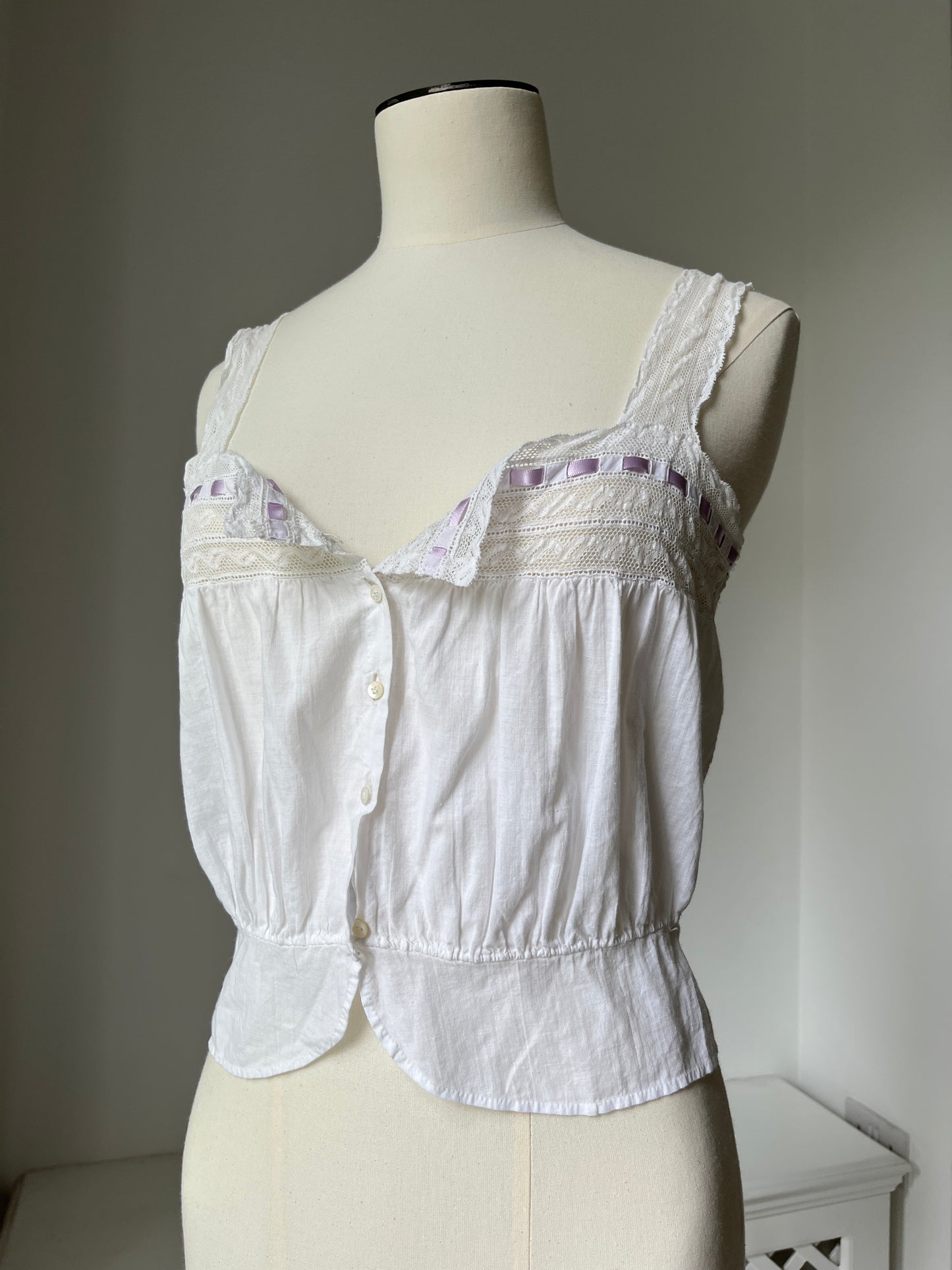 1910s Edwardian Corset Cover with Lilac Ribbon