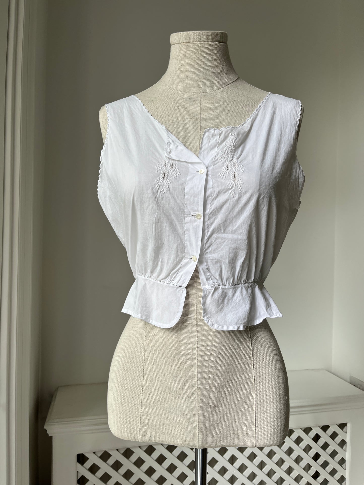 1910s Edwardian Corset Cover with Wisteria Embroidery