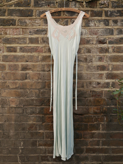 1930s Silk Icy Blue Bias Cut Nightdress Slip