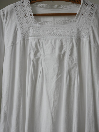 1910s 1920s White Cotton Nightdress