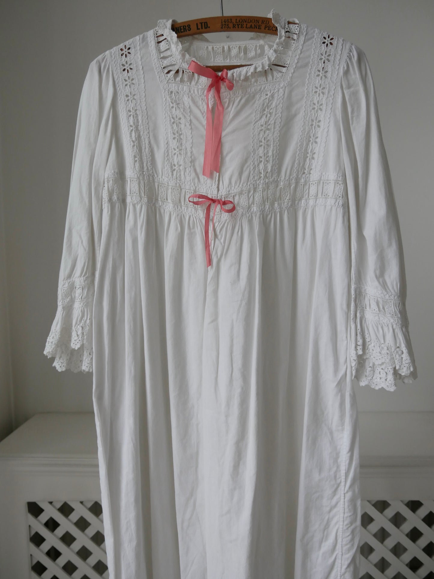 1890s Victorian White Cotton Nightdress with Ribbons