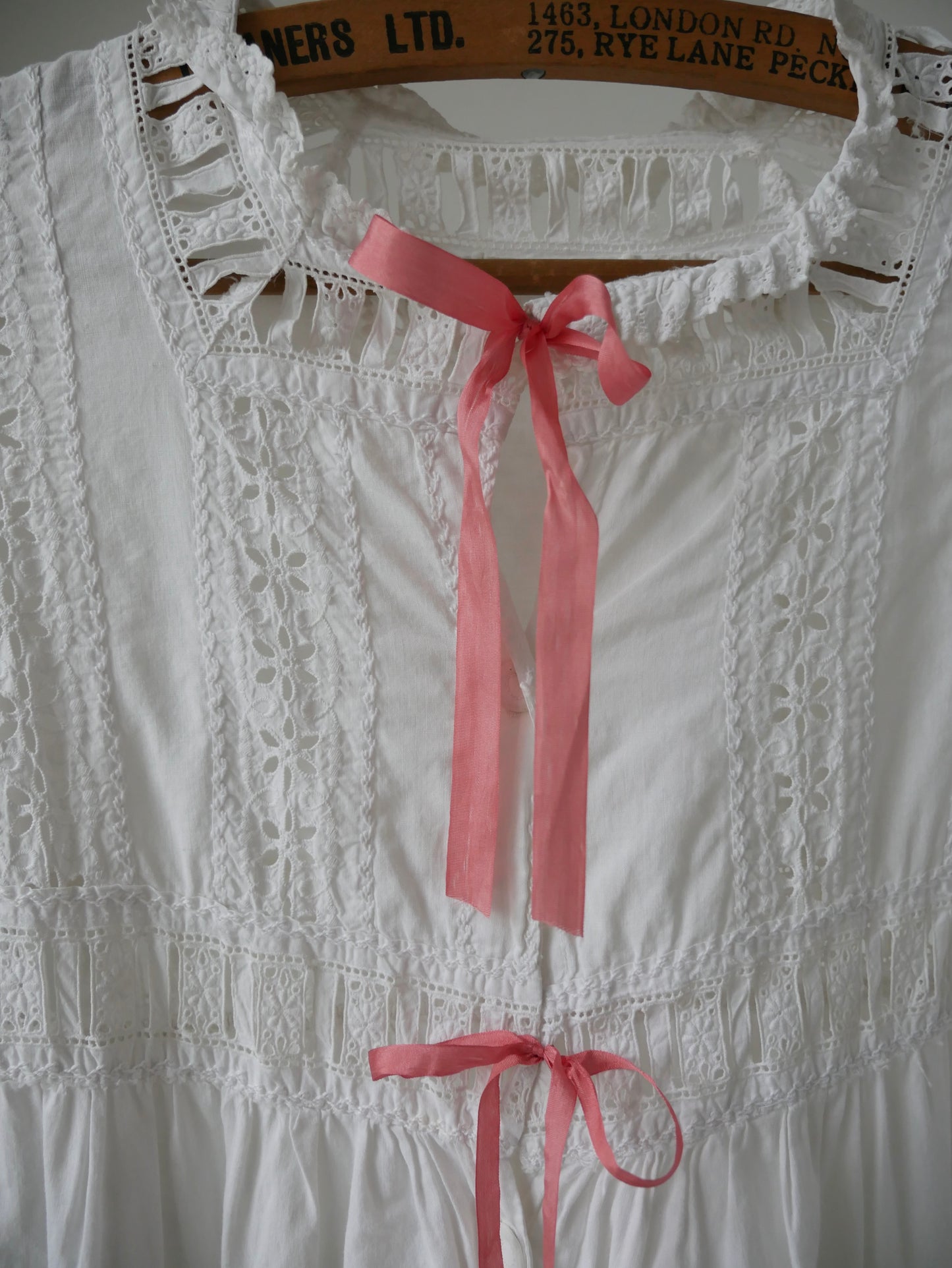 1890s Victorian White Cotton Nightdress with Ribbons