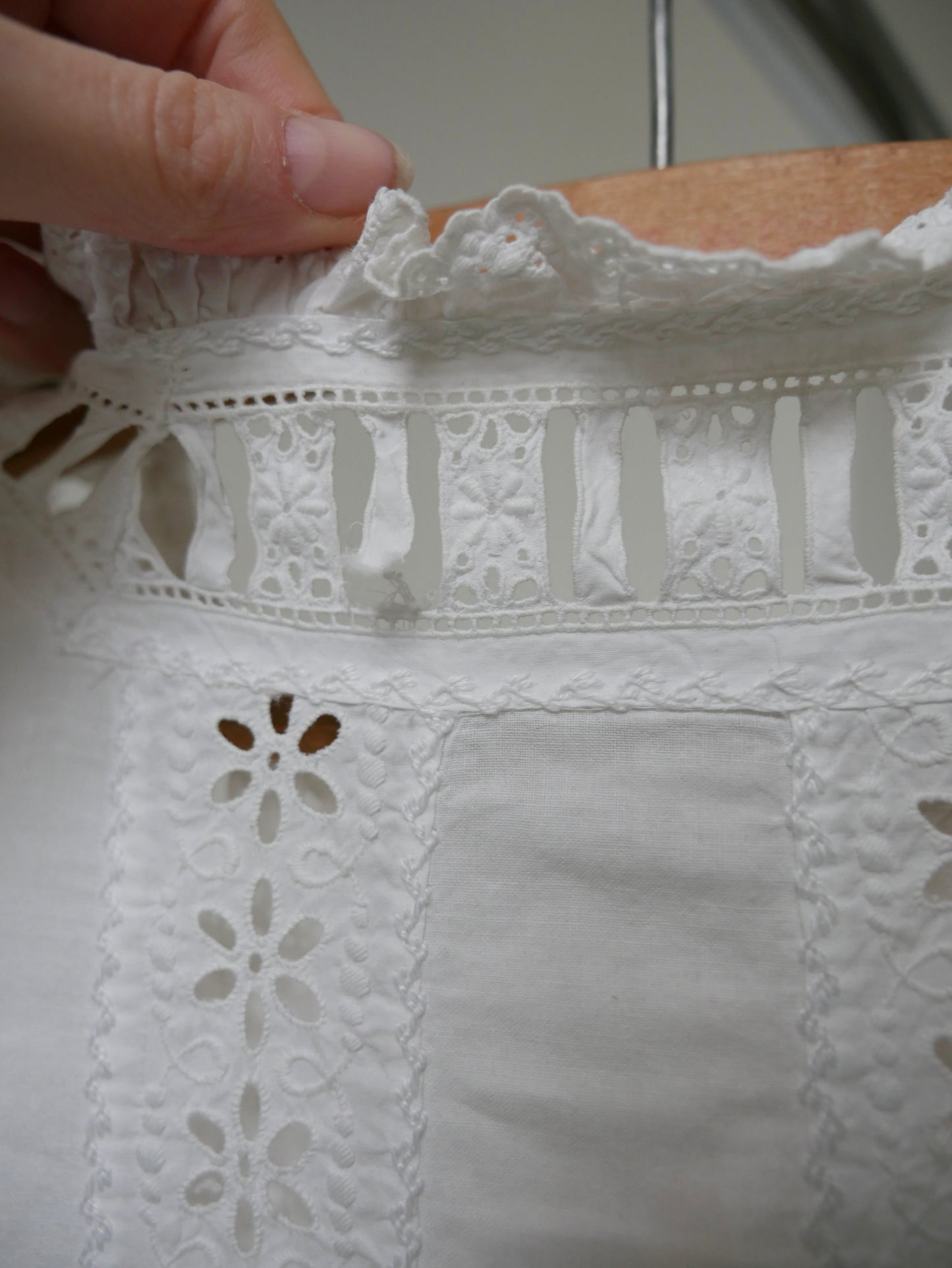 1890s Victorian White Cotton Nightdress with Ribbons