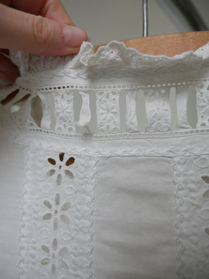 1890s Victorian White Cotton Nightdress with Ribbons