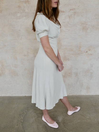 1930s Grey Toned Ivory Crepe Bias Cut Dress