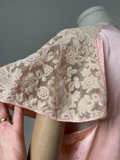 1930s Pink Silk Bed Jacket with Lace