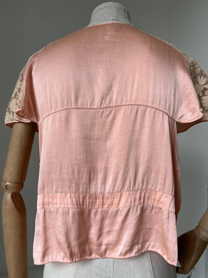 1930s Pink Silk Bed Jacket with Lace
