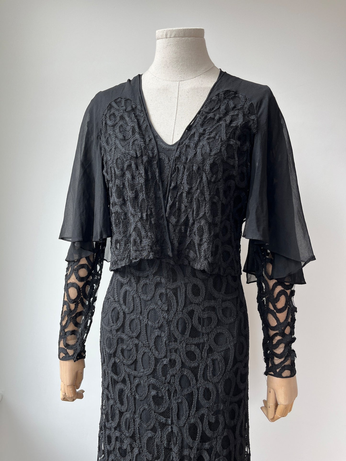 1930s Black Lace Evening Gown with Matching Bolero