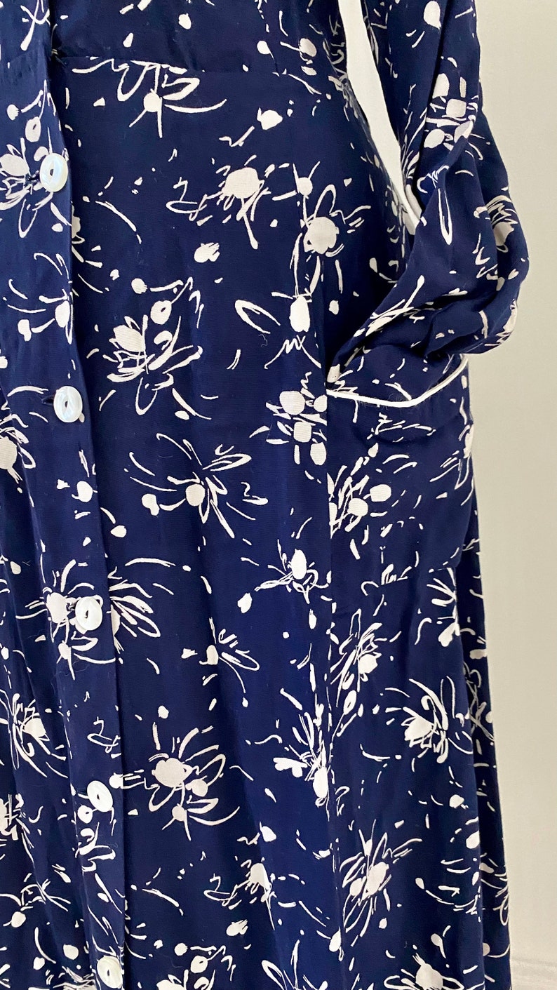 1950s Cotton Navy Floral Day Dress