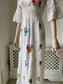 1970s Mexican Folk Dress with Floral Embroidery