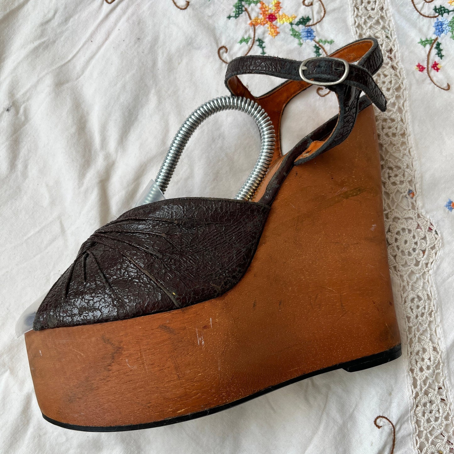 1970s 'Vanity Girl' Ultra Platform Wooden Clog Wedges