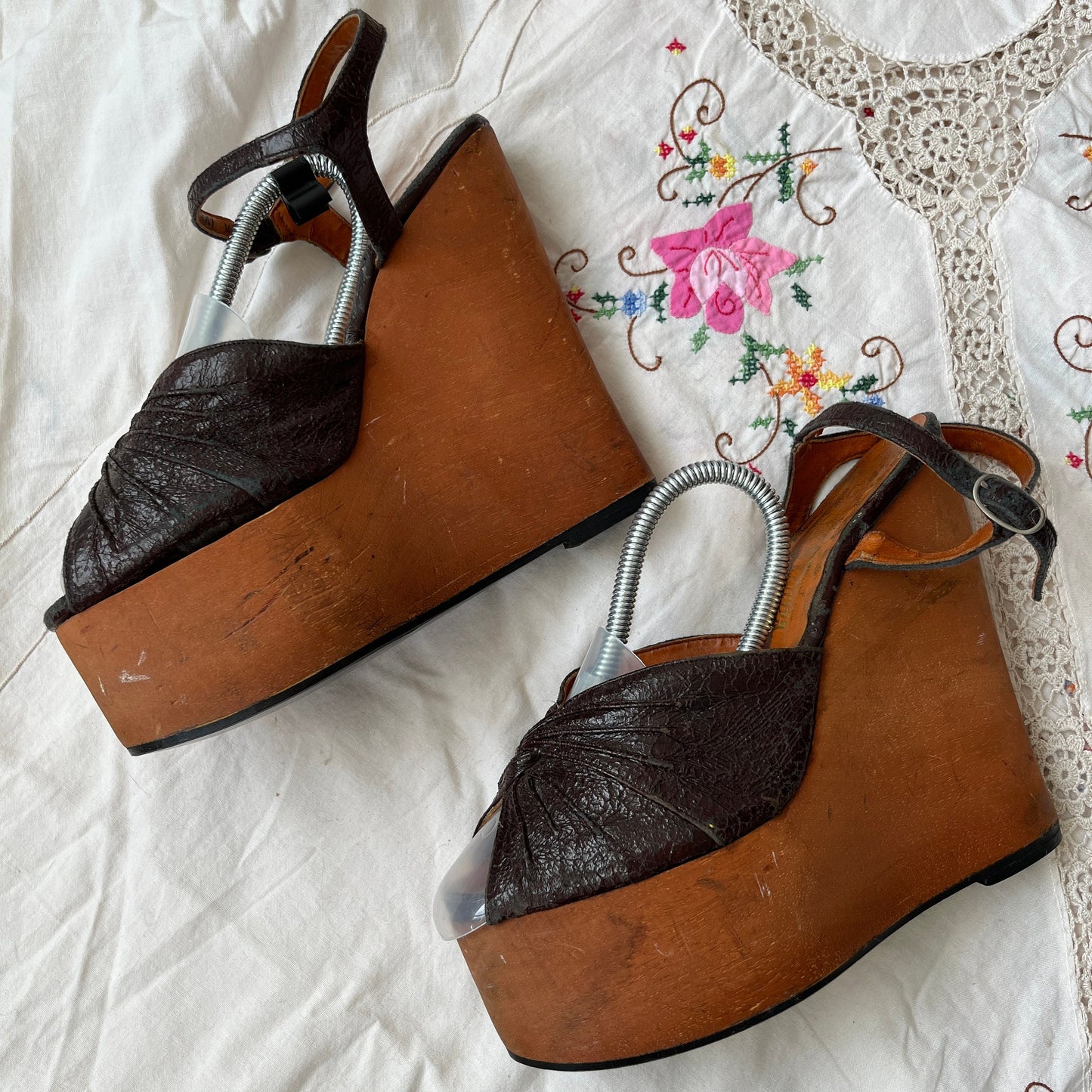 1970s 'Vanity Girl' Ultra Platform Wooden Clog Wedges