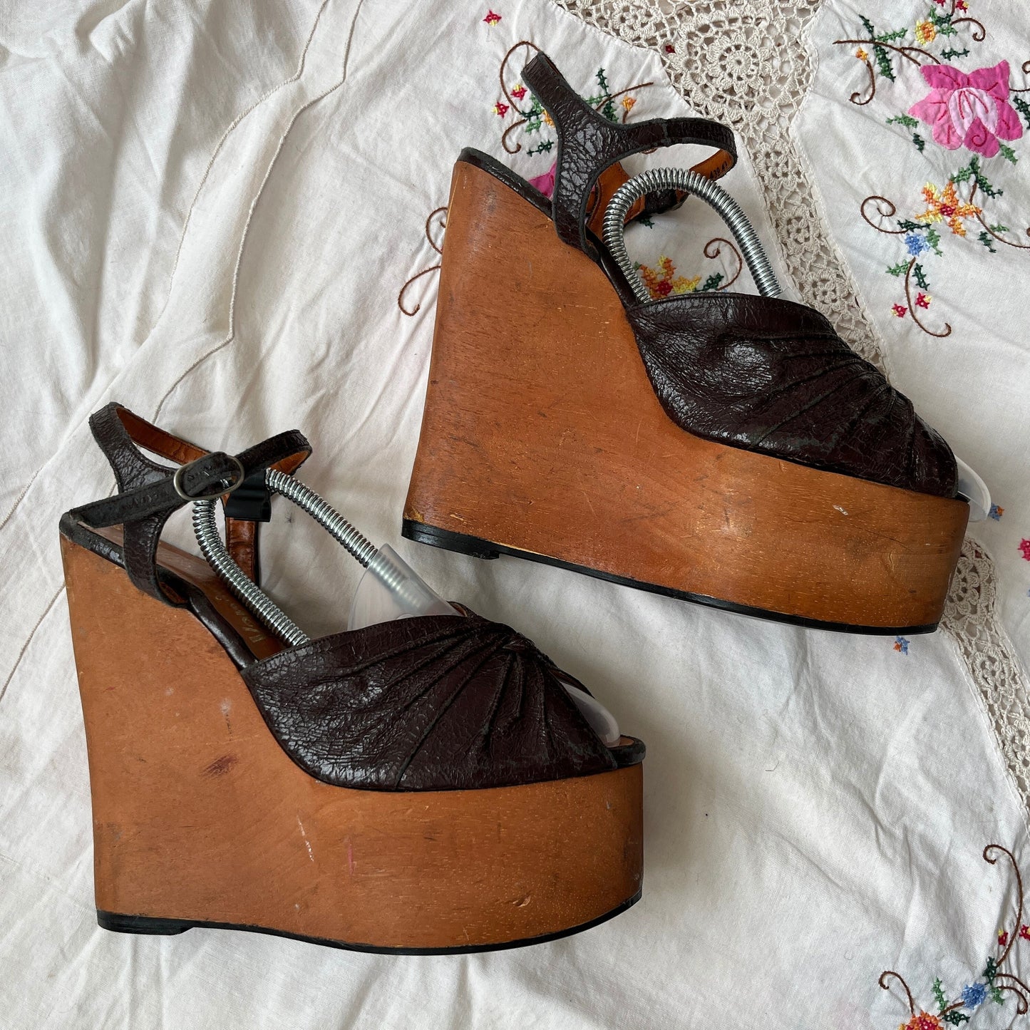 1970s 'Vanity Girl' Ultra Platform Wooden Clog Wedges