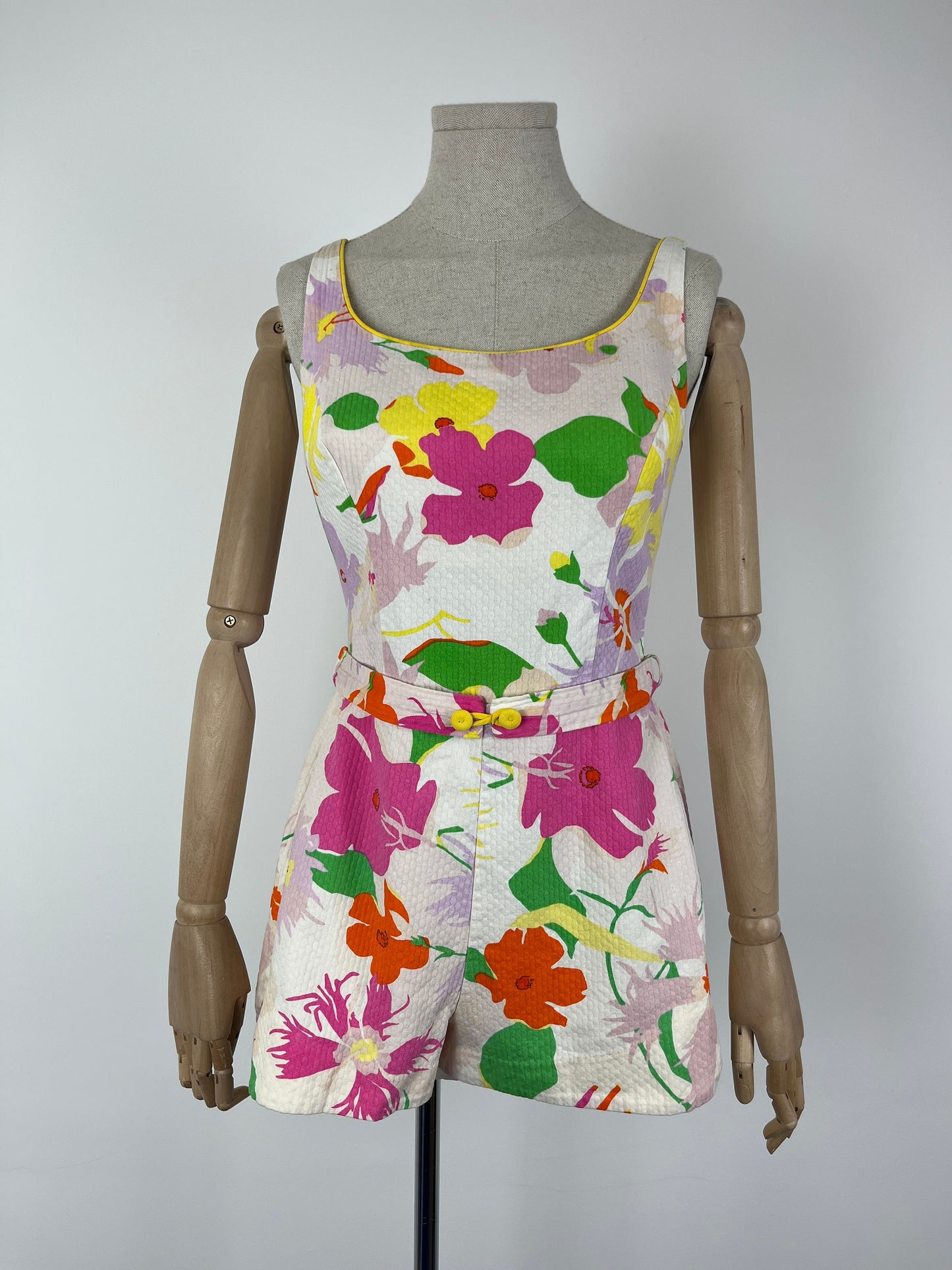 1960s 'Broadway' Vibrant Floral Print Cotton Romper Playsuit