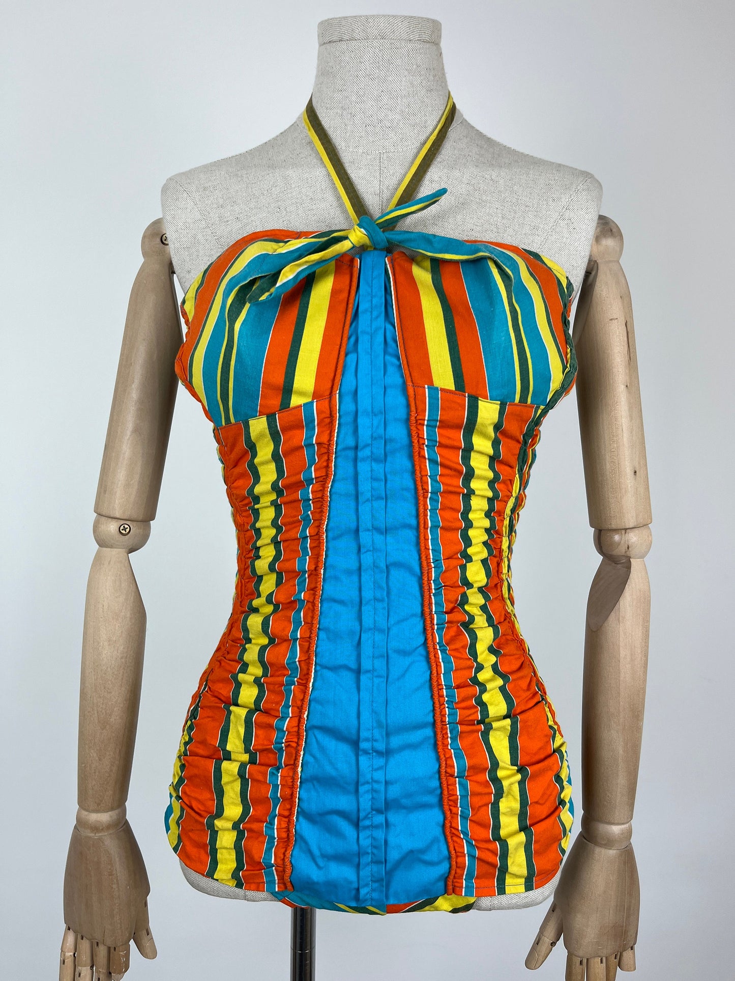 1950s Rainbow Stripe Cotton Swimsuit