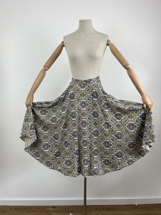 1950s Cotton Paisley Print Circle Skirt