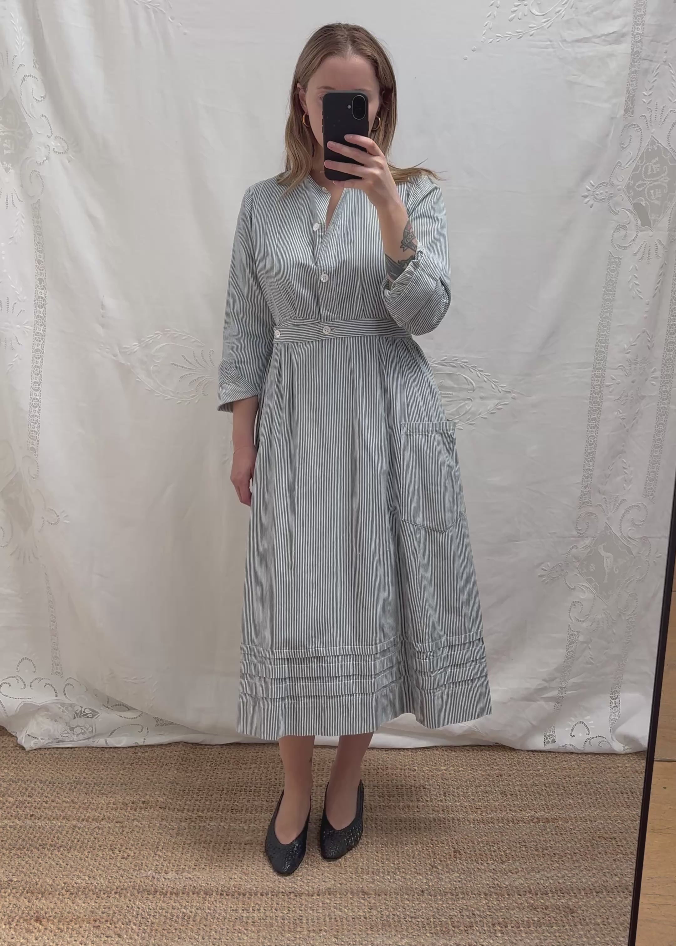 1940s Striped Pure Cotton Nurse's Dress
